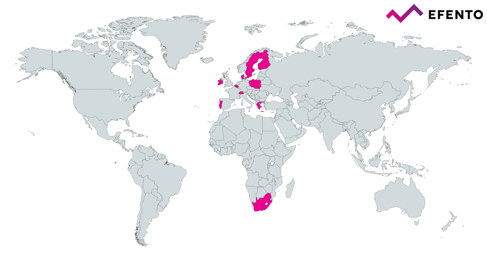 Kraje, w których przetestowano rejestratory Efento nb-iot