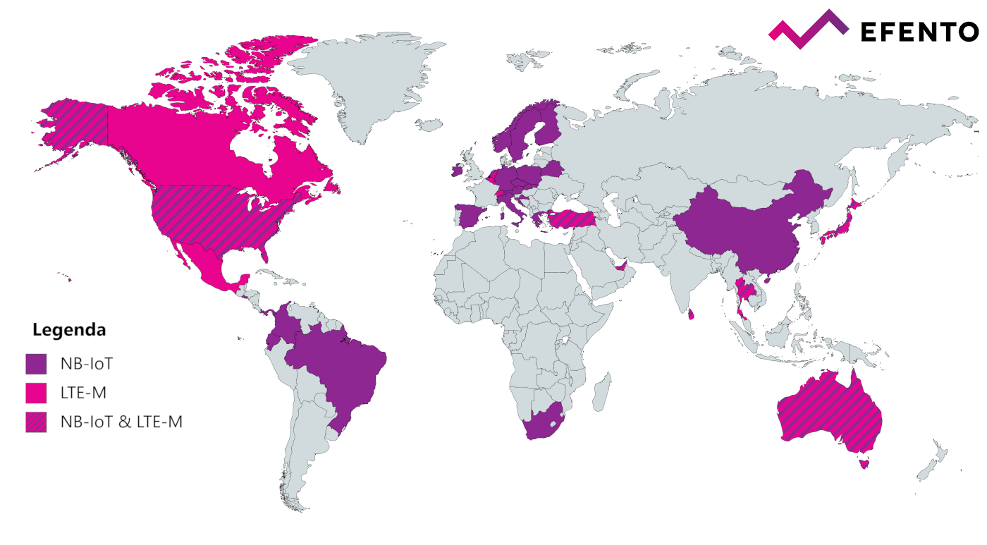 Mapa dostępności LTE-M i NB-IoT na świecie