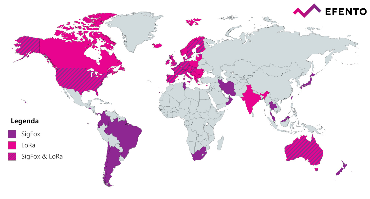 Mapa dostępności LoRa i Sigfox na świecie