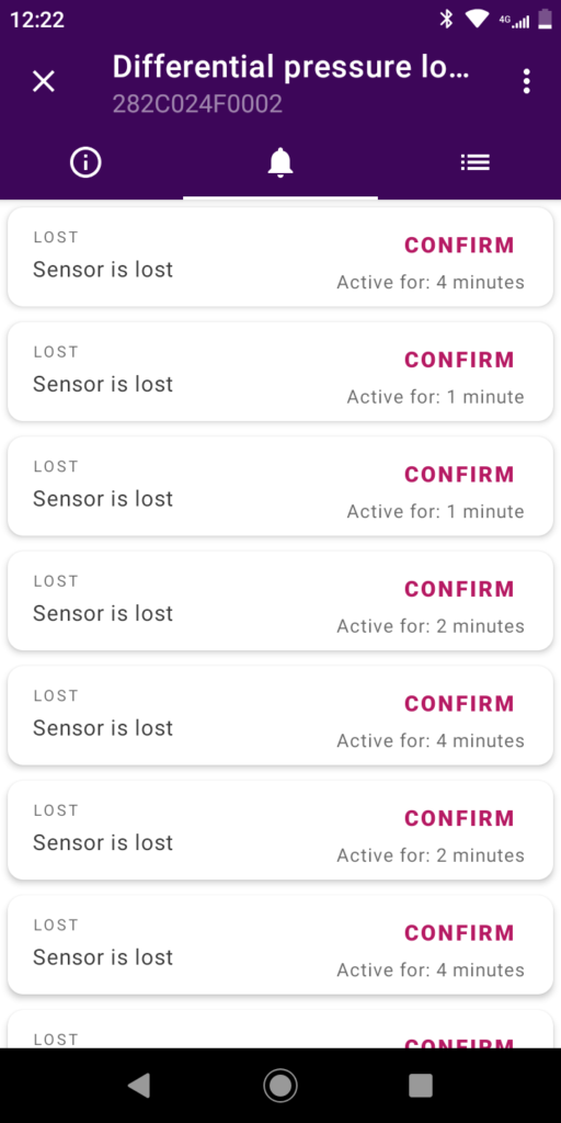 efento cloud app alarms on sensor | Efento